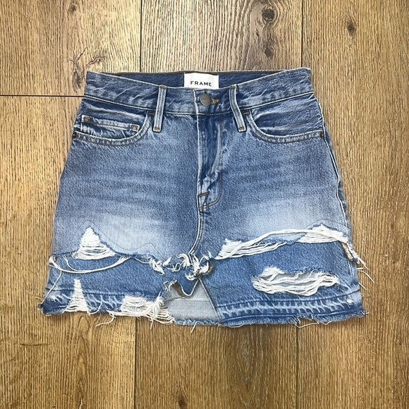 Frame Le Mini Skirt Split Front Released Hem Size 23 - Picture 3 of 8